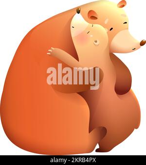 Mother Bear Hugging Loving Little Teddy Bear Cub Stock Vector