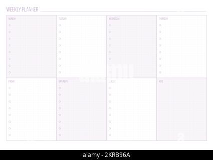 Weekly planner cute purple organizer template flat. To do task list ...