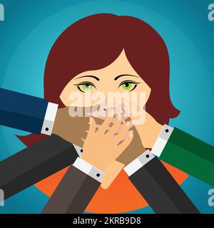 Woman with mouth shut, gender censorship concept Stock Vector