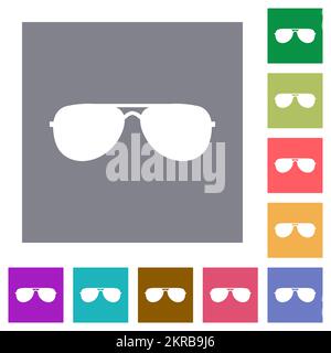 Aviator sunglasses flat icons on simple color square backgrounds Stock Vector