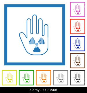Hand shaped uranium sanction sign outline flat color icons in square frames on white background Stock Vector