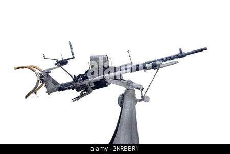 The 20 mm AA Machine Cannon M 106, on fixed (column) naval mount, isolated on a white background. Stock Photo