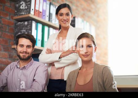 These are my two best employees. three business associates working together on a project. Stock Photo