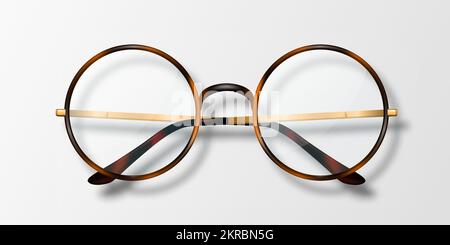 Vector 3d Realistic Round Frame Glasses Icon Isolated. Leopard Frame. Transparent Sunglasses for Women and Men, Accessory. Optics, Lens, Vintage Stock Vector