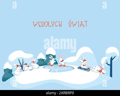 Winter illustration with hand lettering in Polish Stock Vector