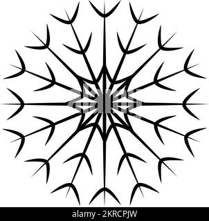 Black and white Outline drawing openwork snowflake in a minimalist style. Abstract backdrop. Line art. Isolate. Suitable for banner, web, icon, card, poster. Also for greeting, background, brochure. Stock Vector