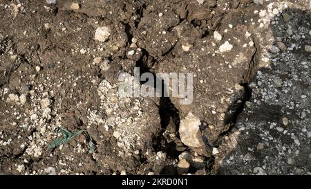 Cracked clay due to extreme heat or earthquakes Stock Photo