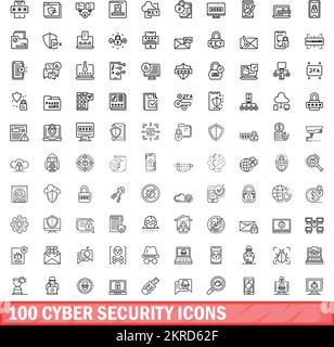 100 cyber security icons set. Outline illustration of 100 cyber security icons vector set isolated on white background Stock Vector
