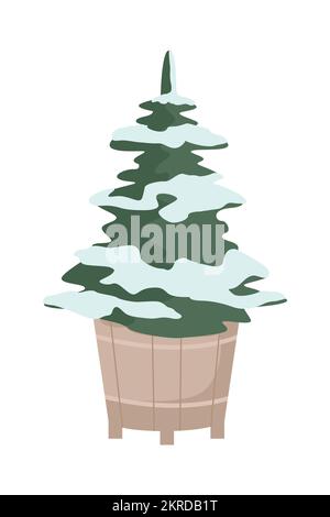 Dwarf evergreen tree in gardening pot semi flat color vector object Stock Vector