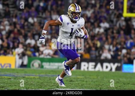 Washington Huskies wide receiver Rome Odunze (1) during an NCAA football game against the UCLA Bruins, Friday, Sep. 30, 2022, in Pasadena, Calif. The Stock Photo