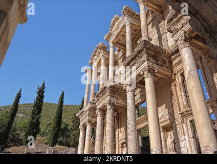 Izmir, Selcuk, Turkey, May. 2018: Facade of Celsus Library in ancient city Ephesus (Efes) Ephesus is a UNESCO World Heritage site Stock Photo