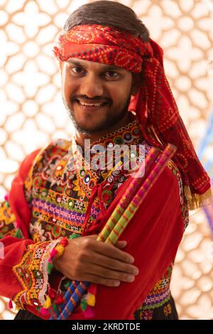 Close-up portrait of Gujrati man with traditional outfit Stock Photo