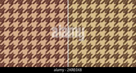 Brown Beige Houndstooth Vector Pattern. Set Of 2 Stock Vector
