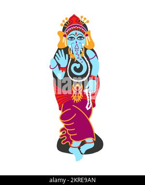 god in Hinduism Ganesha in the form of an elephant in flat style, vector illustration Stock Vector