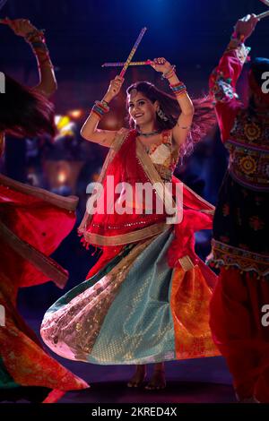 Gujrati woman performing Garba on stage Stock Photo