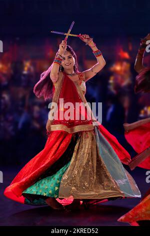 Gujrati woman performing Garba on stage Stock Photo