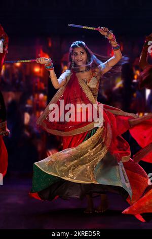 Gujrati woman performing Garba on stage Stock Photo