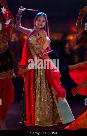 Gujrati woman performing Garba on stage Stock Photo