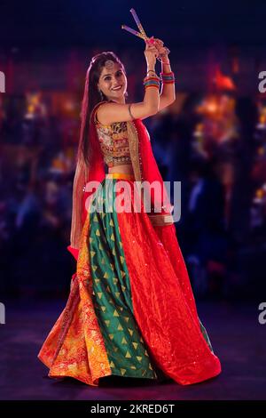 Gujrati woman performing Garba on stage Stock Photo