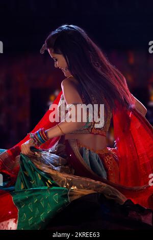 Gujrati woman performing Garba on stage Stock Photo