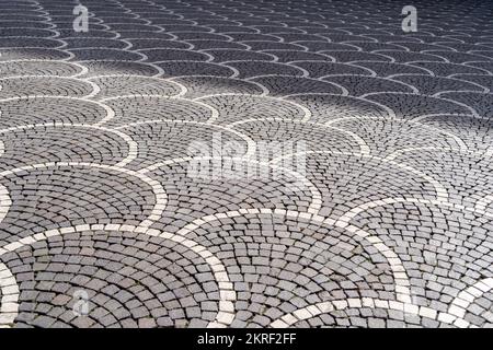 Portuguese pavement, beautiful Traditional sidewalk and roads in Portugal Stock Photo