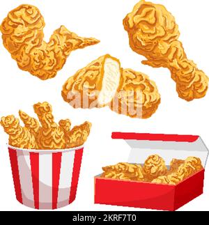 fried chicken food crispy set cartoon vector illustration Stock Vector