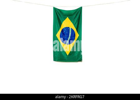 brazil flag is flaying isolated white background Stock Photo