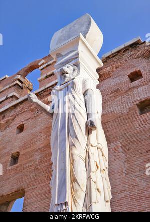 Bergama, Turkey, Sep. 2018: Red basilica of Bergama and statue of the lion-headed Egyptian goddess Sekhmet, Pergamon Stock Photo