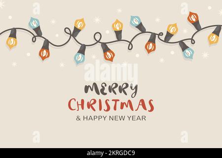 Hand drawn light christmas background with ribbon garlands Christmas wallpaper Stock Vector