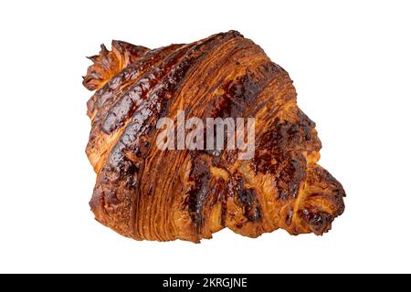Croissant with coffee next to it on an isolated white background Stock Photo