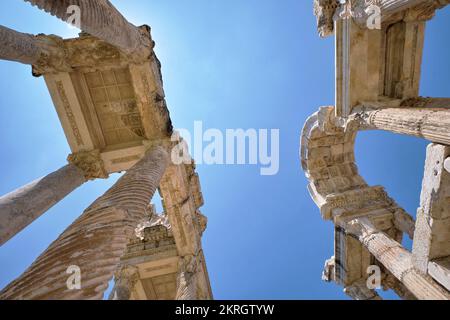 Aydın, Turkey- August 12, 2021: Tetrapylon of monumental gateway at Aphrodisias which is a remarkably preserved Roman-period city in ancient Caria Stock Photo