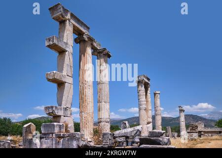 Aydın, Turkey- August 12, 2021: Temple of Aphrodithe in Ancient Aphrodisias which is a remarkably preserved Roman-period city in ancient Caria Stock Photo