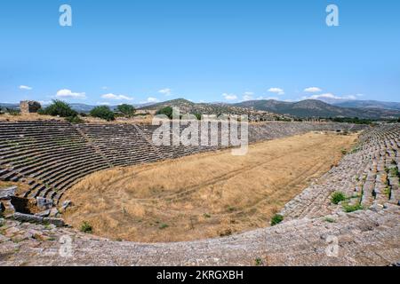 Aydin, Turkey- August 12, 2021: Stadium of Aphrodisias which was a small ancient Greek Hellenistic city in the historic Caria cultural region of weste Stock Photo