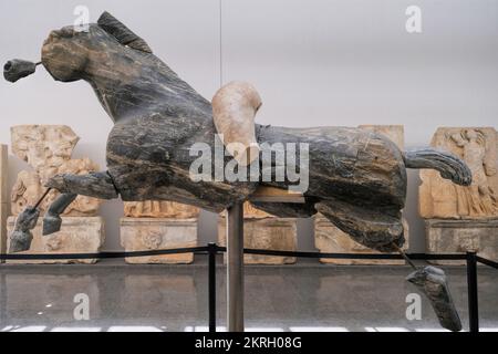 Aydin, Turkey- August 12, 2021:  Unique ancient sculpture reliefs and sculptures on display in the Aphrodisias museum. Stock Photo