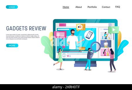 Gadgets review vector website landing page design template Stock Vector