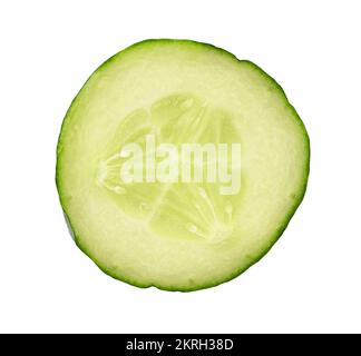 Round slice of fresh green cucumber isolated on white, top view, clipping path Stock Photo