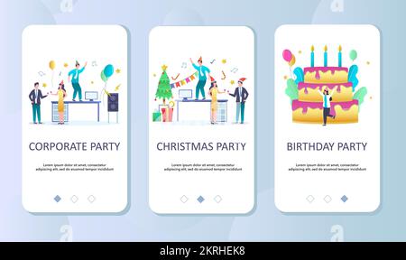 Celebrate events mobile app onboarding screens vector template Stock Vector