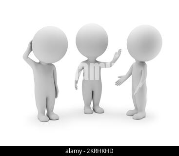 Three little men communicate. 3d image. White background. Stock Photo