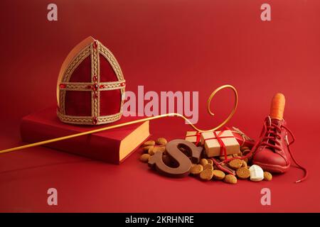Sinterklaas - St.Nicholas day in December. Children holiday in Netherlands ang Belgium. Chocolate spicy ginger cookies Stock Photo