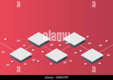 christmas isometric on red paper art abstract background with sky and line design for Merry christmas, poster card, banners, gift card, christmas Stock Vector