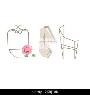 Furniture logo design, abstract mirror for the bathroom, lamp, interior design, modern chair Stock Vector
