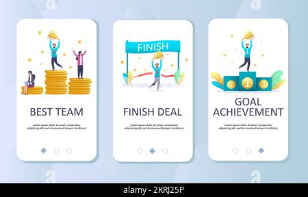 Achievements mobile app onboarding screens vector template Stock Vector