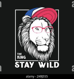 Cool lion head stay wild wild vector illustration for your company or brand Stock Vector