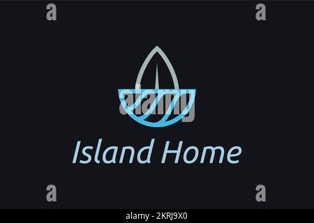 relax on island with surfboard and ocean waves perfect for logo Stock Vector