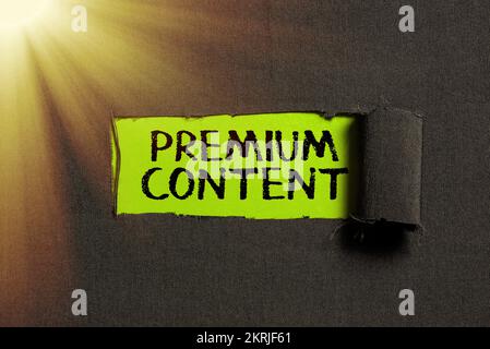 Writing displaying text Premium Content, Conceptual photo higher quality or more desirable than free content Stock Photo