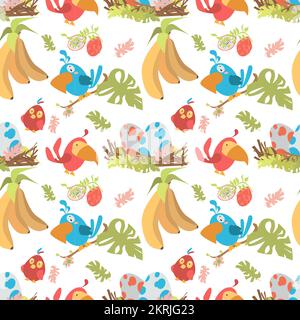 patern with fruits babnan strawberries and other berries Stock Vector
