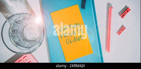 Conceptual caption Virtual Private Cloud, Business overview configurable pool of shared computing resources Stock Photo