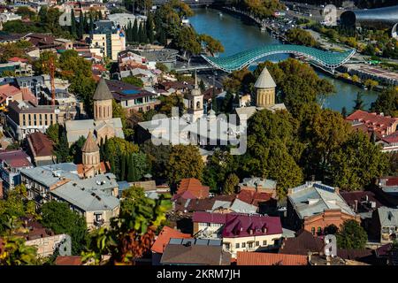 From Above Autumnal Old Tbilisi Capital City Of Georgia With River From Above Autumnal Old Tbilisi Capital City Of Georgia With River
