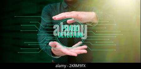 Sign displaying Fraud Detection, Word for identification of actual or expected fraud to take place Stock Photo