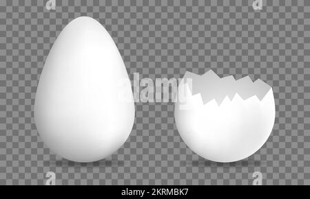 Realistic 3d eggs. Large egg and cracked egg. Vector illustration isolated on transparent background Stock Vector